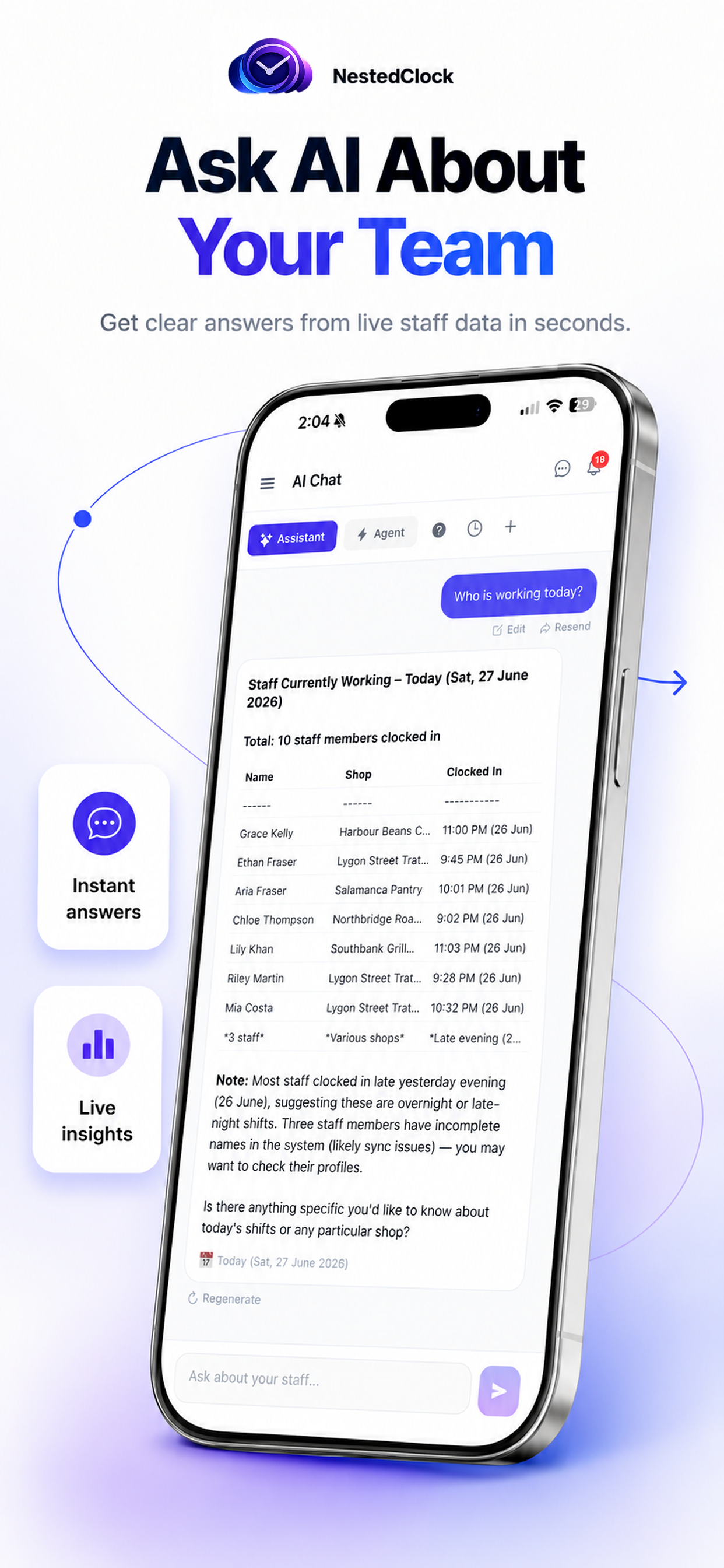 AI assistant screen in the NestedClock app